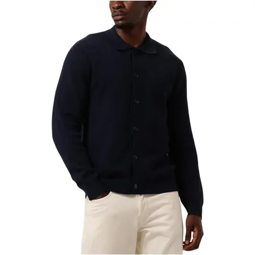 Navy Strick-Polo-Cardigan , Herren, Größe: 2XL - Selected Homme - Modalova