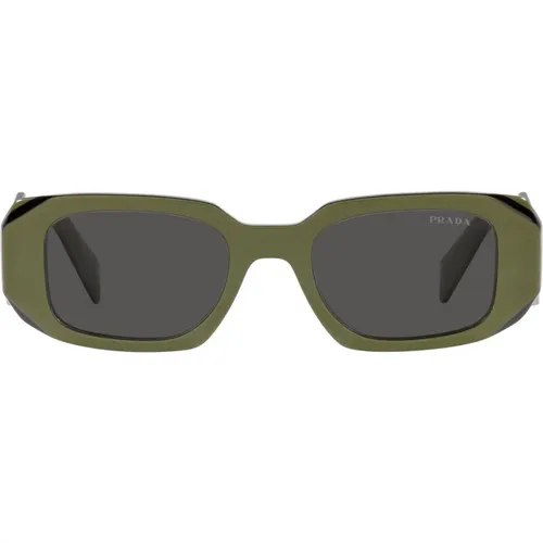 Rectangular Sunglasses with Sage Frame and Dark Grey Lenses , unisex, Sizes: 49 MM - Prada - Modalova