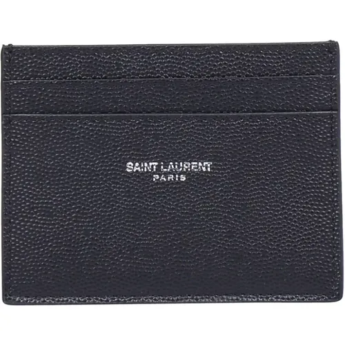 Paris Credit Card Case In Grain De Poudre Embossed Leather , male, Sizes: ONE SIZE - Saint Laurent - Modalova