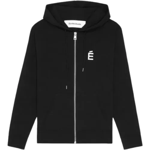 Schwarzer Hoodie Pullover Reißverschluss Logo - Études - Modalova