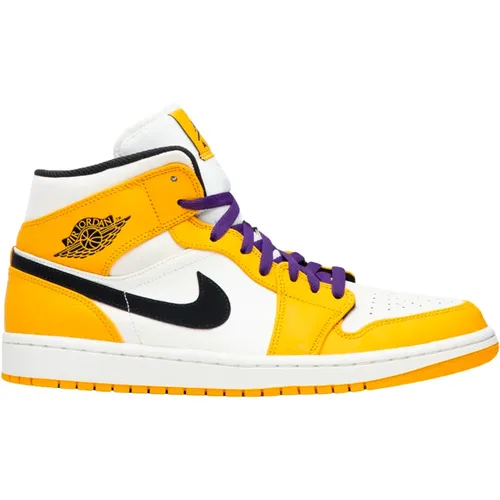 Limited Edition Air Jordan 1 Mid Lakers , male, Sizes: 8 1/2 UK, 12 UK, 10 UK, 11 1/2 UK, 9 UK, 8 UK, 15 1/2 UK, 6 1/2 UK, 7 UK, 11 UK, 13 1/2 UK, 10 - Nike - Modalova