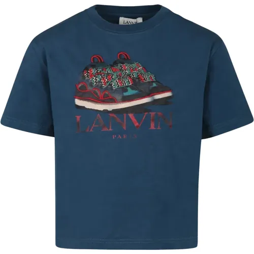 Blauer Rundhals-T-Shirt mit Druck - Lanvin - Modalova