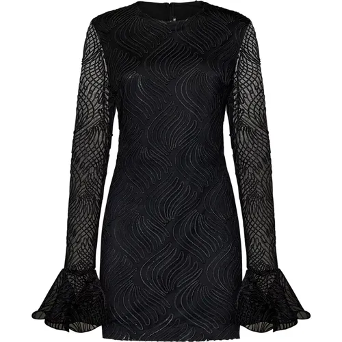 Schwarzes Mesh Minikleid mit 3D Satinmuster , Damen, Größe: M - ROTATE Birger Christensen - Modalova