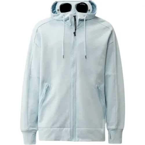 Pastellblaues Sweatshirt mit Reißverschluss und Markantem Logo , Herren, Größe: XL - C.P. Company - Modalova