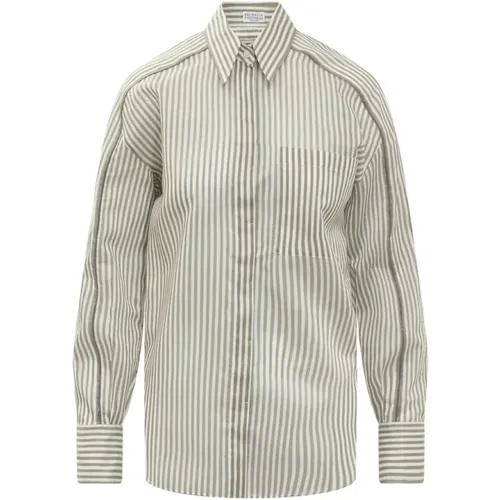 Striped Decorated Shirt - Regular Fit , female, Sizes: M - BRUNELLO CUCINELLI - Modalova