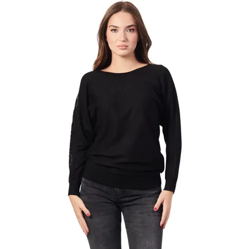 Schwarzer Pullover mit Logodetail , Damen, Größe: S - Guess - Modalova