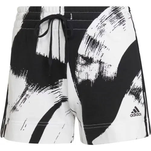 Sportliche Schwarze und Weiße Gestreifte Shorts für Frauen , Damen, Größe: XS - Adidas - Modalova