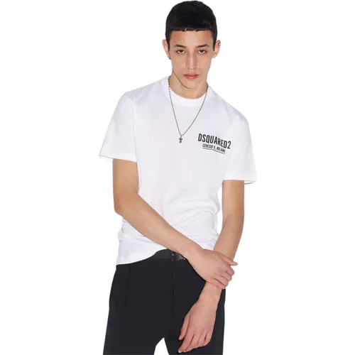 Herren T-Shirt mit auffälligem Druck , Herren, Größe: S - Dsquared2 - Modalova