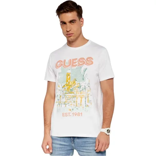 Bedrucktes Baumwoll-T-Shirt - Weiß , Herren, Größe: 2XL - Guess - Modalova