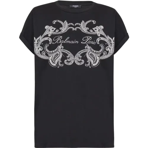 Signature T-Shirt mit Paisley , Damen, Größe: M - Balmain - Modalova