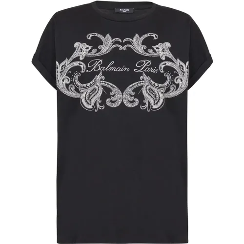 Signature T-Shirt mit Paisley , Damen, Größe: XS - Balmain - Modalova