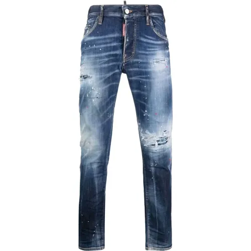 Slim-Cut Distressed Blaue Jeans , Herren, Größe: L - Dsquared2 - Modalova