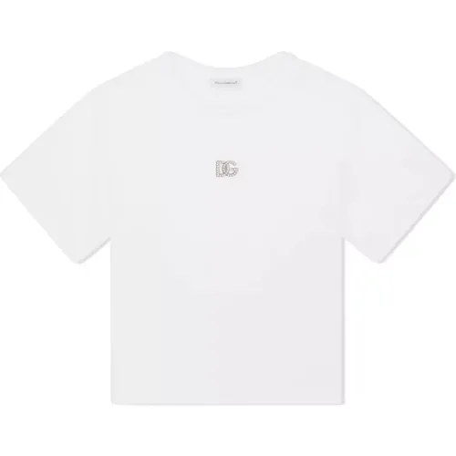 Kinder Weißes T-Shirt mit Strass-Logo - Dolce & Gabbana - Modalova
