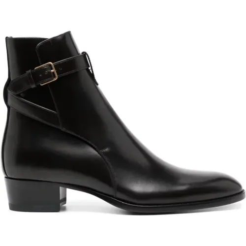 Leather Boots with Adjustable Ankle Strap , male, Sizes: 6 UK, 5 UK - Saint Laurent - Modalova