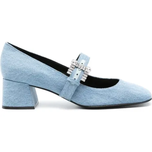 Crystal-Embellished Denim Heels , female, Sizes: 5 1/2 UK, 6 UK, 4 UK - Sergio Rossi - Modalova