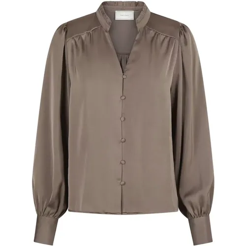 Elegant Drapy Blouse Dark Taupe , female, Sizes: L - NEO NOIR - Modalova