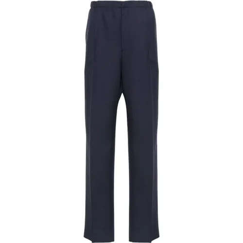 Straight Trousers,Blaue Wollhose mit Elastischem Bund - Fendi - Modalova