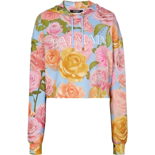 Vintage Sweatshirt mit Pastel Roses-Print , Damen, Größe: S - Balmain - Modalova