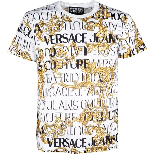 Barock Logo Print T-Shirt für Männer , Herren, Größe: L - Versace Jeans Couture - Modalova