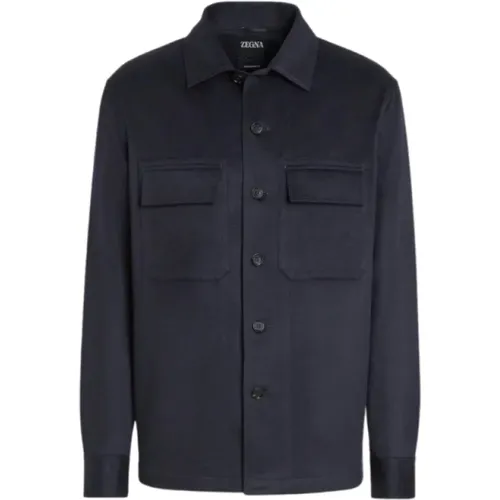 Navy Cashmere Oversized Shirt , male, Sizes: M - Ermenegildo Zegna - Modalova