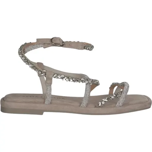 Rhinestone Interlaced Flat Sandal , Damen, Größe: 37 EU - Alma en Pena - Modalova