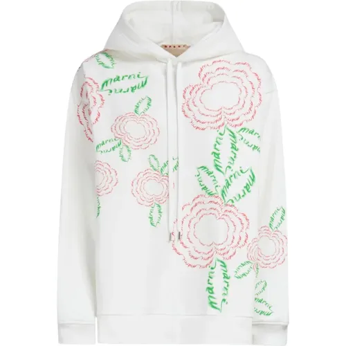 Cotton hoodie with poppies , female, Sizes: XS - Marni - Modalova