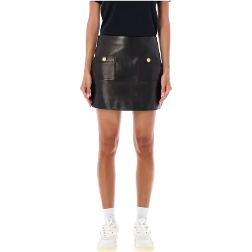 Leather Mini Skirt with Gold Buttons , female, Sizes: S, XS - Palm Angels - Modalova
