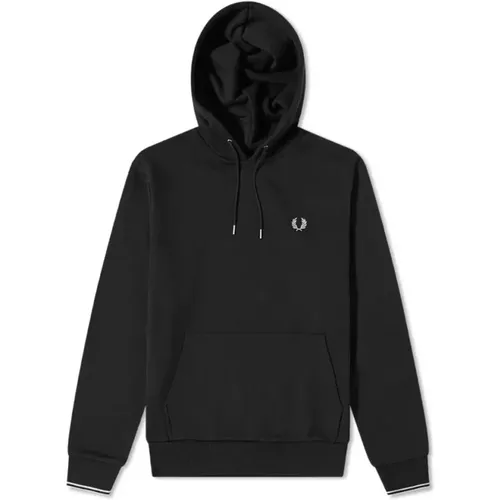 Schwarzer Kapuzenpullover mit geripptem Saum , Herren, Größe: L - Fred Perry - Modalova