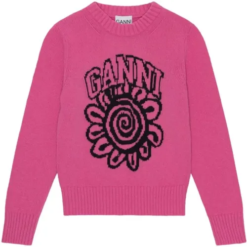 Floral Print Sweater , female, Sizes: L, XS, M, S - Ganni - Modalova