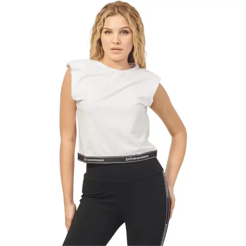 Weiße Boxy Fit Baumwoll T-shirt , Damen, Größe: S - Emporio Armani EA7 - Modalova
