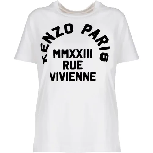 Weiße Loose Tshirt mit Paris Logo , Damen, Größe: S - Kenzo - Modalova