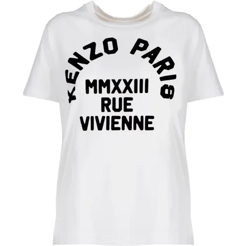 Weiße Loose Tshirt mit Paris Logo , Damen, Größe: XS - Kenzo - Modalova