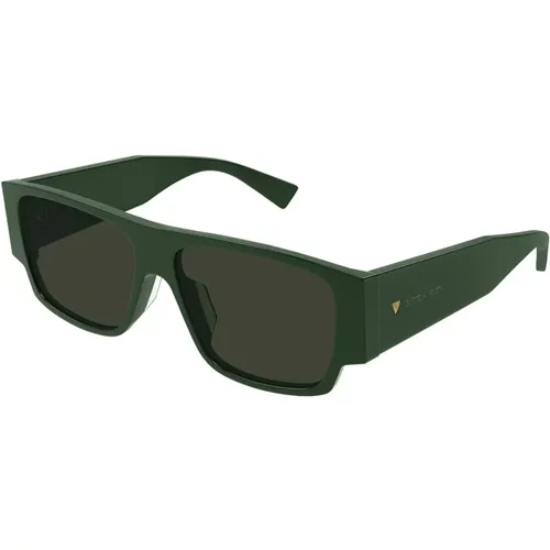 Rechteckige Grüne Sonnenbrille Bv1286S 003 , Herren, Größe: 57 MM - Bottega Veneta - Modalova