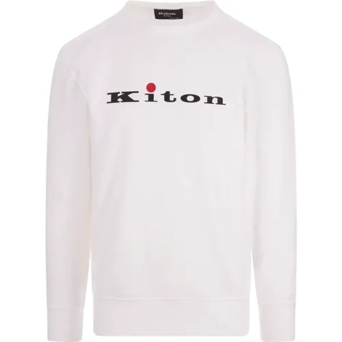 Weißes Crew Neck Sweatshirt Logo Elastische , Herren, Größe: 2XL - Kiton - Modalova