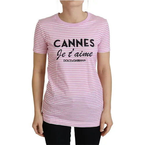 Weiß Rosa Cannes Exklusives T-Shirt , Damen, Größe: 2XS - Dolce & Gabbana - Modalova