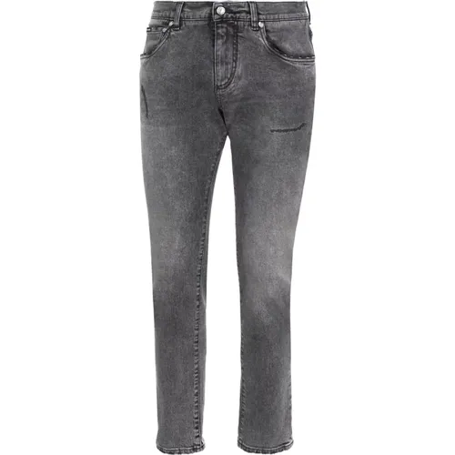 Graue Slim Fit Jeans mit Logo Plaque - Dolce & Gabbana - Modalova