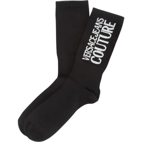 Logo Bestickte Baumwoll-Stretch-Sportsocken , Herren, Größe: M/L - Versace Jeans Couture - Modalova