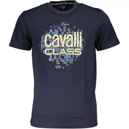 Blau Baumwolle Logo Print T-Shirt , Herren, Größe: 2XL - Cavalli Class - Modalova