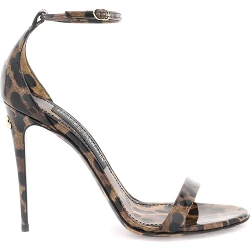 Leopardenmuster Ledersandalen , Damen, Größe: 38 EU - Dolce & Gabbana - Modalova