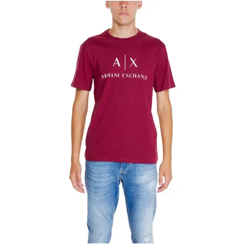 Print Rundhals T-shirt Bordeaux , Herren, Größe: XS - Armani Exchange - Modalova