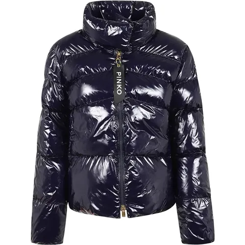 Shiny Down Jacket with Love Birds Patch , female, Sizes: M, XS, S - pinko - Modalova