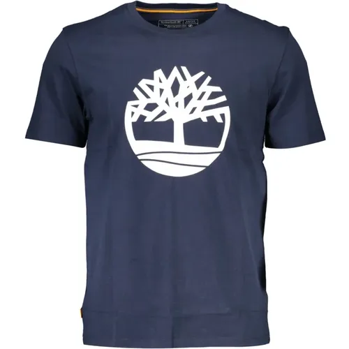 Blau Signature Print Bio-Baumwoll-T-Shirt , Herren, Größe: S - Timberland - Modalova