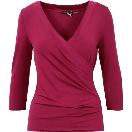 Einfarbiger V-Ausschnitt Pullover mit seitlicher Drapierung , Damen, Größe: L - Ralph Lauren - Modalova