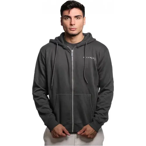 Schwarzer Hoodie mit Reißverschluss und Logodruck , Herren, Größe: L - John Richmond - Modalova