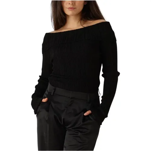 Schwarzes Off-Shoulder Rib Top für Frauen , Damen, Größe: S - Gestuz - Modalova