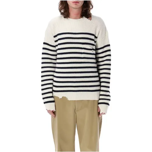 Striped Fisherman Jumper Navy Ecru , male, Sizes: L - Marni - Modalova