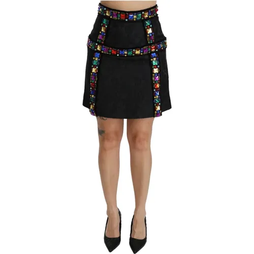 Crystal Embellished High Waist Skirt , female, Sizes: 2XS - Dolce & Gabbana - Modalova