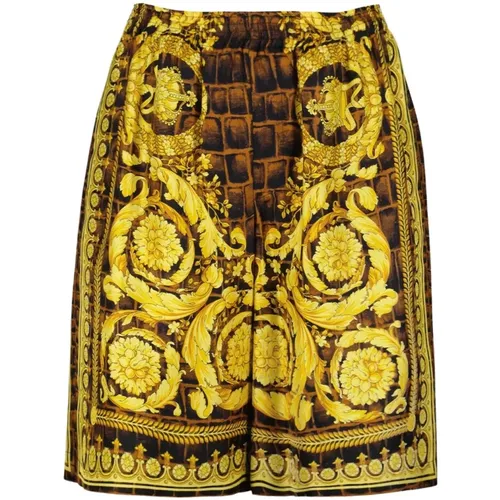 Seiden Baroccodile Print Elastische Taille Shorts - Versace - Modalova