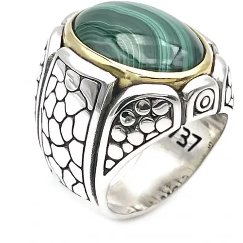 Sterling Silver Ring with Oval Malachite , unisex, Sizes: 56 MM, 58 MM - Jalan Jalan - Modalova