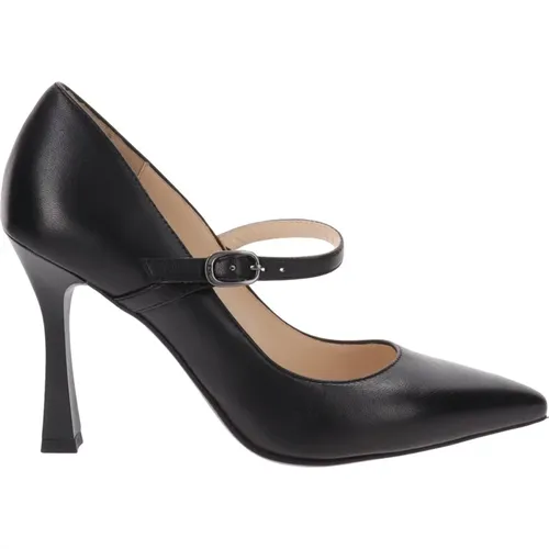 Leather Women's Heeled Shoes with Buckle Closure , female, Sizes: 6 UK, 4 UK, 3 UK, 5 UK - Nerogiardini - Modalova